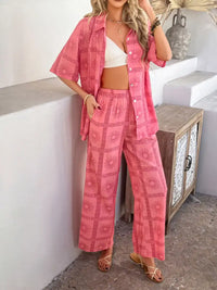 Devine Printed Button Down Shirt and Pants Set 100100774461792 54 Gifts for Her Jerry's Apparel 