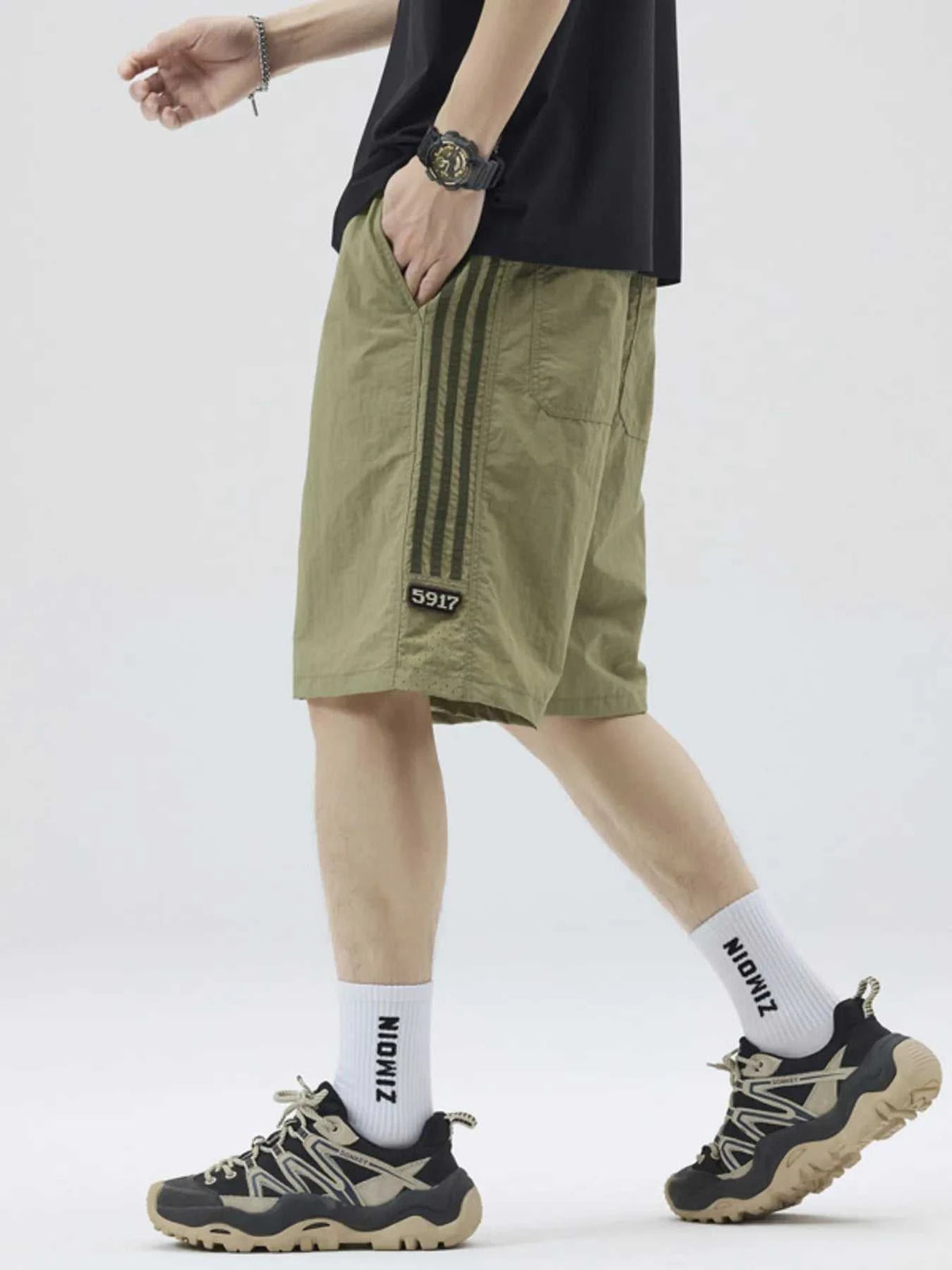 Men's Full Size Casual Loose-Fit Drawstring Shorts with Stripe Detail Plus Size 100400272333999 54 Affordable Fashion Under $100 Jerry's Apparel 