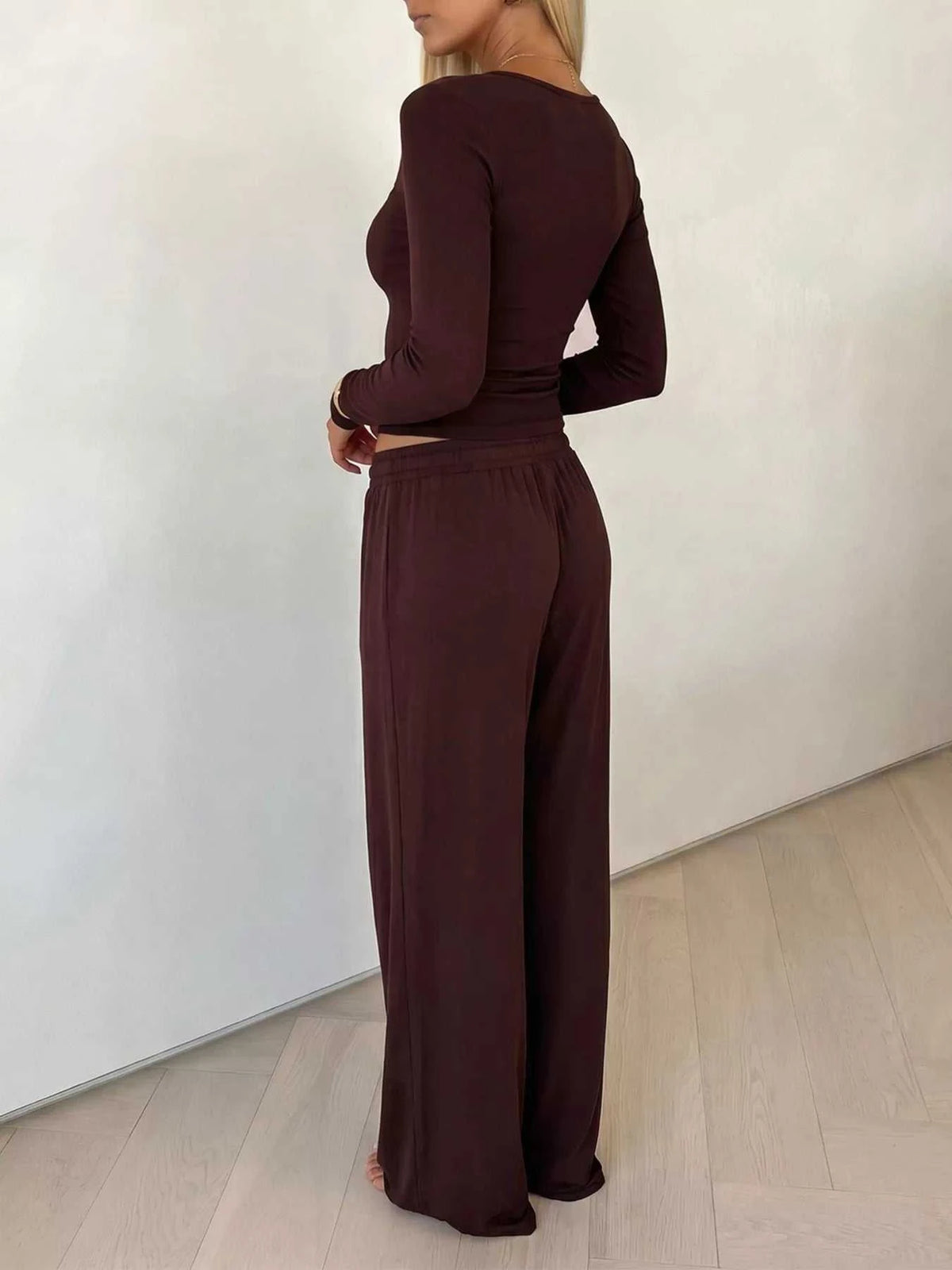 V-Neck Long Sleeve Top and Wide-Leg Pants Set 100100743946757 36 Affordable Fashion Under $100 Jerry's Apparel 