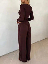 V-Neck Long Sleeve Top and Wide-Leg Pants Set 100100743946757 36 Affordable Fashion Under $100 Jerry's Apparel 