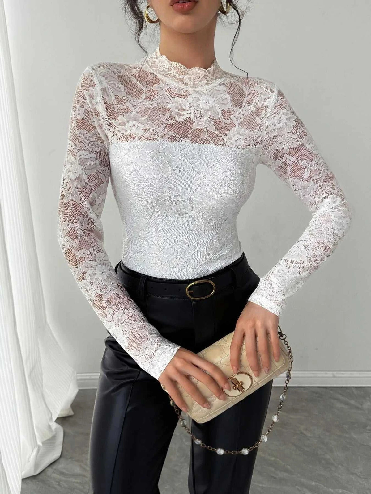 Mock Neck Long Sleeve Lace Top 100100102689419 33 Affordable Fashion Under $100 Jerry's Apparel 