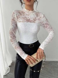 Mock Neck Long Sleeve Lace Top 100100102689419 33 Affordable Fashion Under $100 Jerry's Apparel 