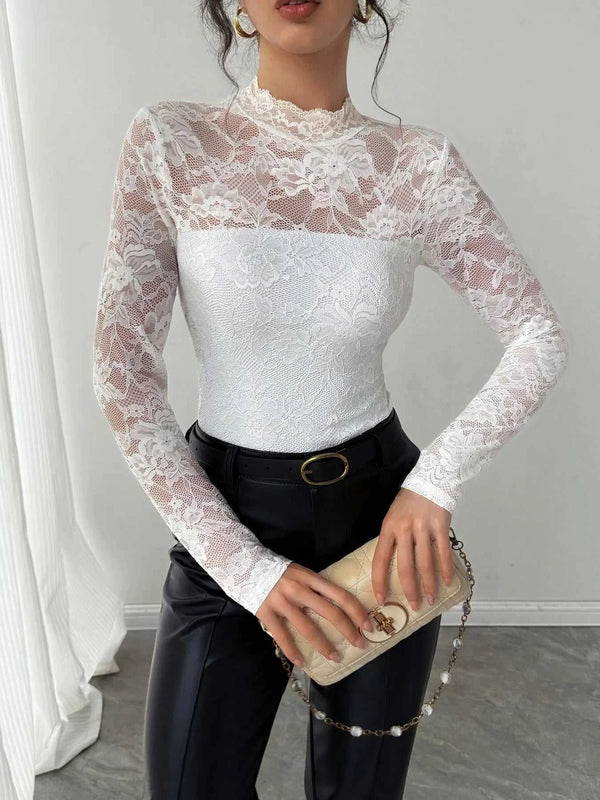 Mock Neck Long Sleeve Lace Top 100100102689419 33 Affordable Fashion Under $100 Jerry's Apparel 