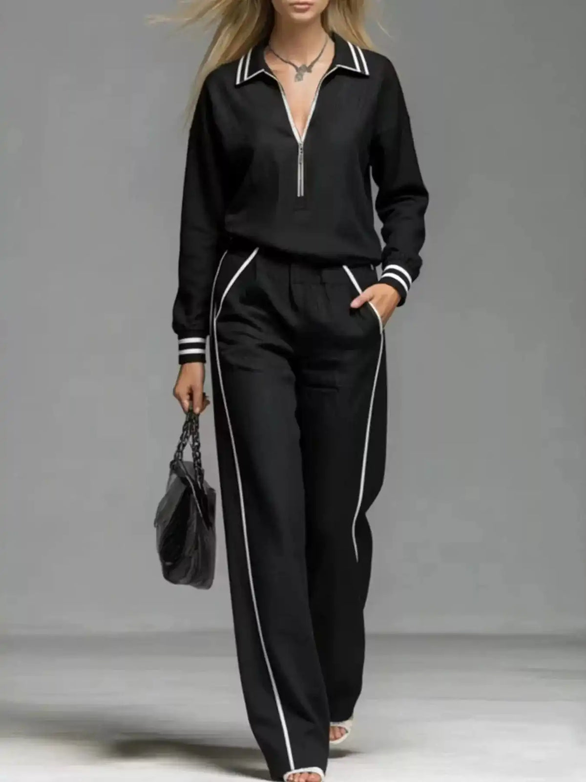 Striped Half Zip Top and Pants Set 101001673461092 67 Gifts for Her Jerry's Apparel 