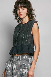POL Round Neck Lace Sleeveless Top with Double Gauze Ruffle 100100503951935 64 Affordable Fashion Under $100 Jerry's Apparel 