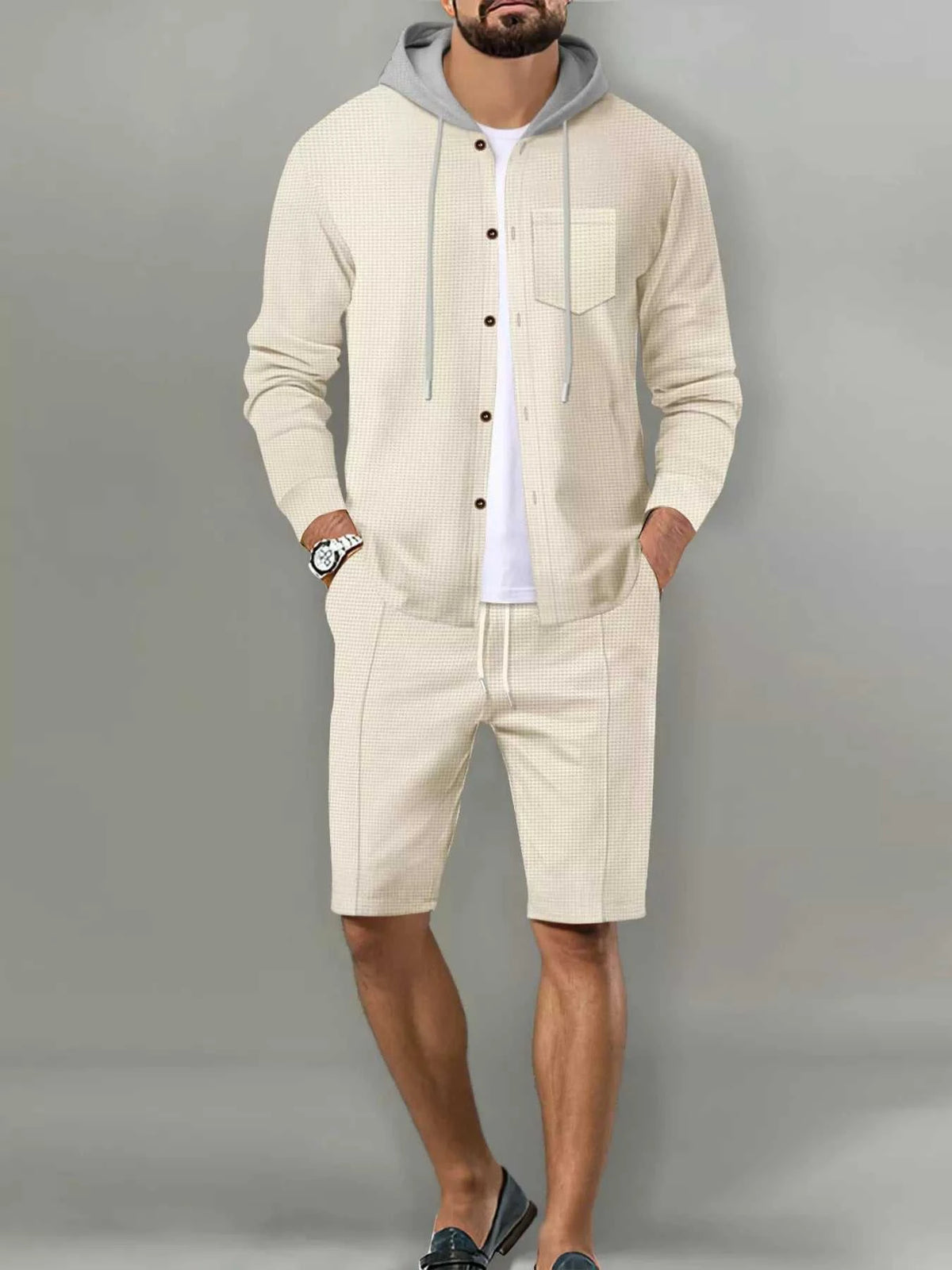 Men's Full Size Casual Hooded Button-Up Top and Shorts Set Plus Size 100400355175188 41 Affordable Fashion Under $100 Jerry's Apparel 