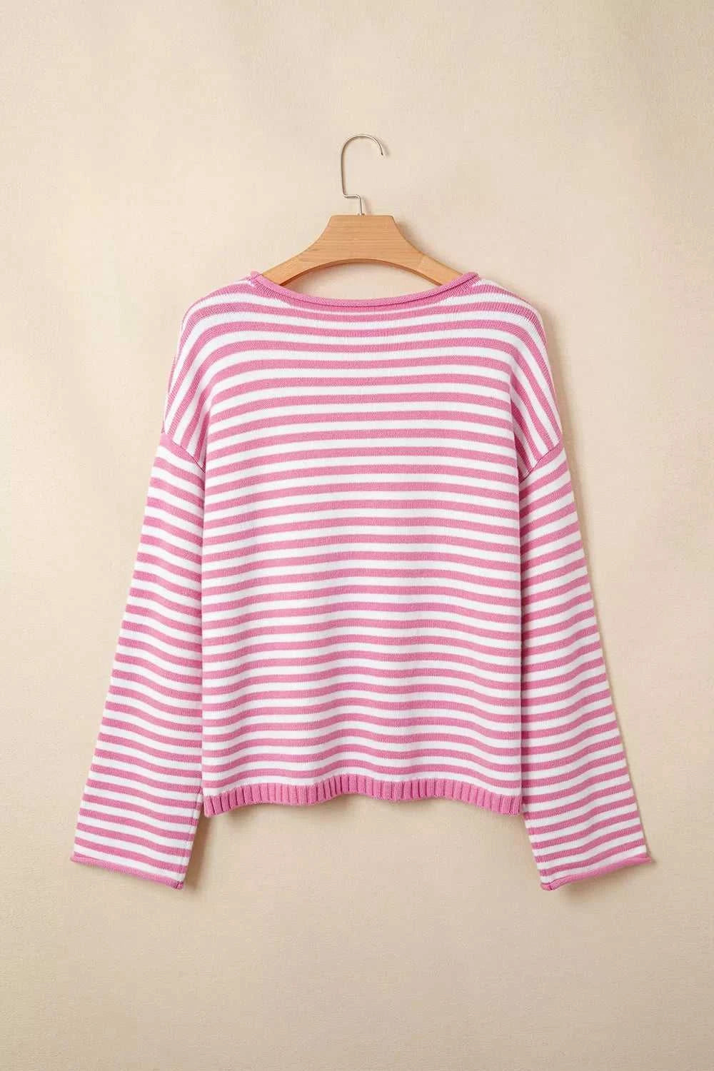 Striped Button Placket Drop Shoulder Long Sleeve Sweater 100100966141645 48 Women's Sweaters and Knitwear Jerry's Apparel 
