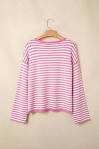 Striped Button Placket Drop Shoulder Long Sleeve Sweater 100100966141645 48 Women's Sweaters and Knitwear Jerry's Apparel 