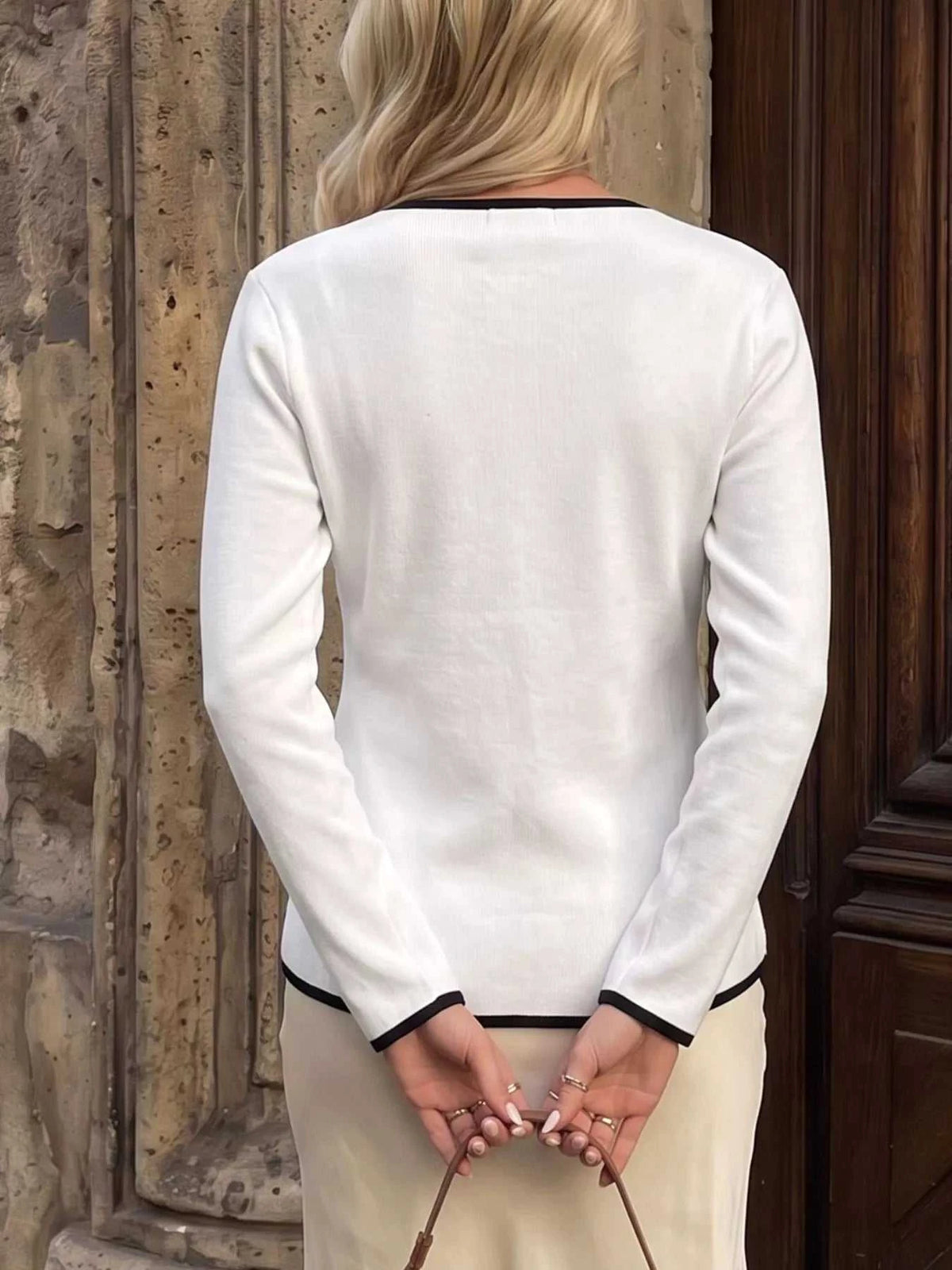 Contrast Trim Button Decor Knit Top 100100871035079 41 Affordable Fashion Under $100 Jerry's Apparel 