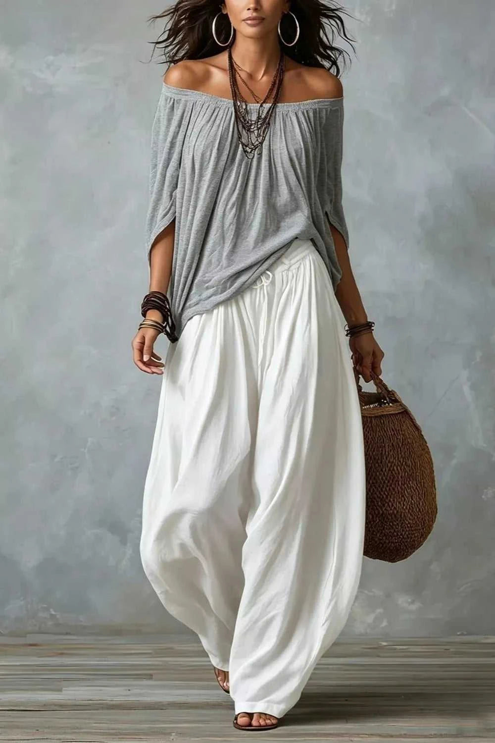 Full Size Off-Shoulder Top and Wide-Leg Pants Set Plus Size 100100599262559 45 Affordable Fashion Under $100 Jerry's Apparel 