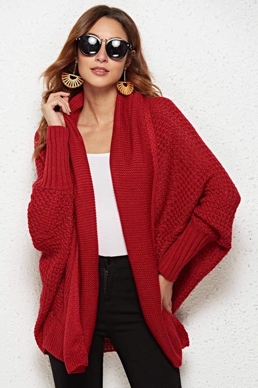 Angel Wings Open Front Dolman Sleeve Longline Cardigan