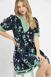 Umgee Floral Puff Sleeve Dress with Contrast Trim 100100245731554 62 Affordable Fashion Under $100 Jerry's Apparel 