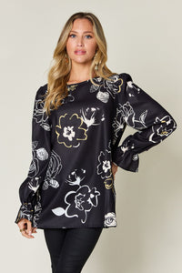 Full Size Printed Flounce Sleeve Blouse