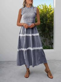Smocked Striped Lace Trim Sleeveless Midi Dress 100100337606296 49 Affordable Fashion Under $100 Jerry's Apparel 
