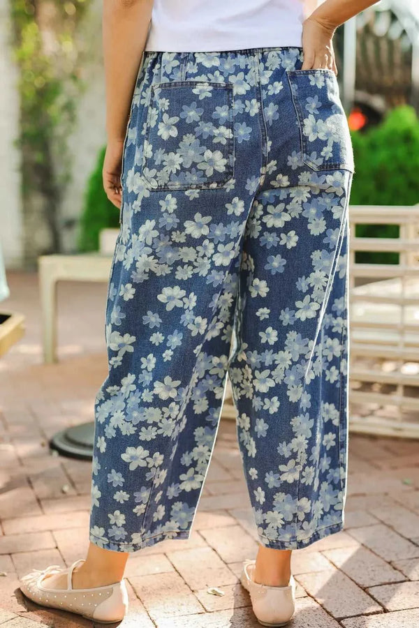 Dainty Floral Printed Drawstring Barrel Jeans 100100981455299 66 Seasonal Fashion Collections Jerry's Apparel 