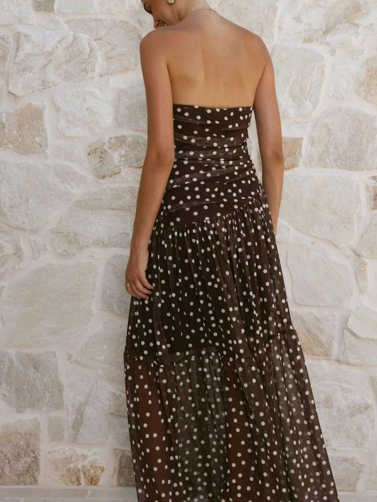 Polka Dot Strapless Ruched Maxi Dress 100100889786131 50 Affordable Fashion Under $100 Jerry's Apparel 