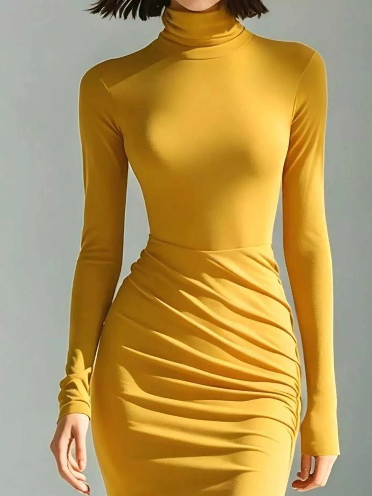 Full Size Slit Turtleneck Ruched Bodycon Mermaid Dress Plus Size 101001810997741 41 Affordable Fashion Under $100 Jerry's Apparel 