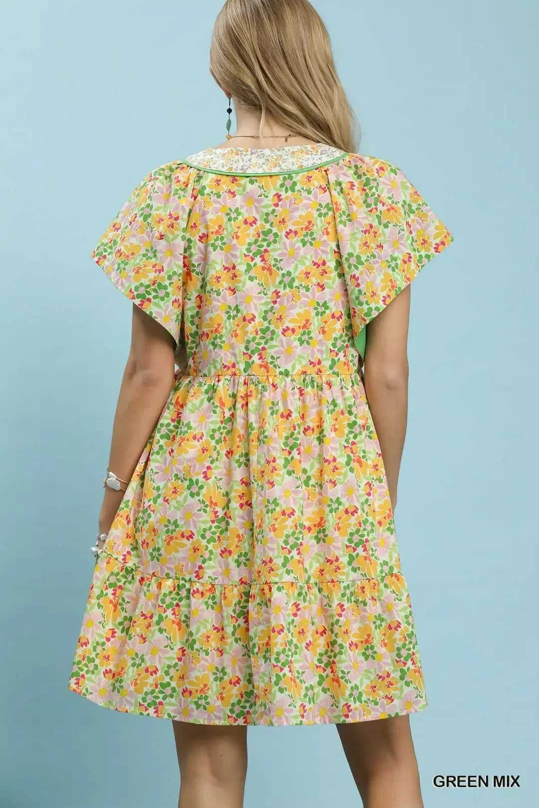 Umgee Mix Floral Tiered Mini Dress with Side Pockets 100100112321530 62 Affordable Fashion Under $100 Jerry's Apparel 