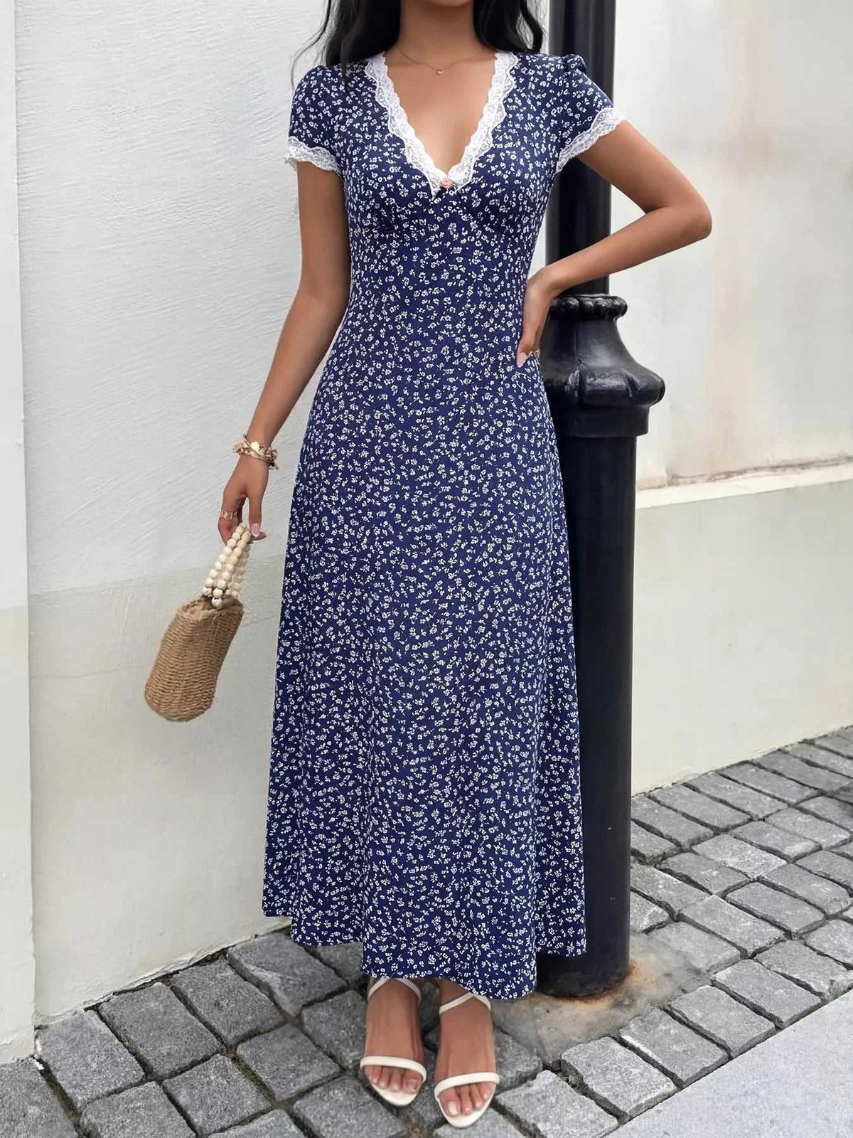 Floral Print Lace Trim Maxi Dress 100100543668093 36 Affordable Fashion Under $100 Jerry's Apparel 