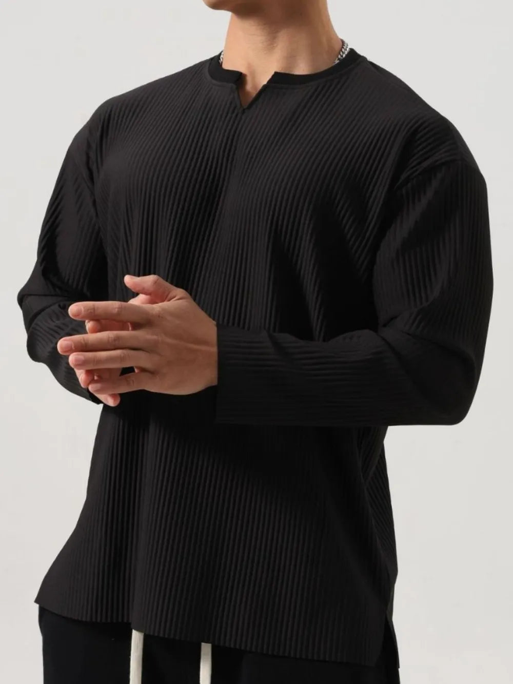 Men's Plus Size Notched Long Sleeve Top