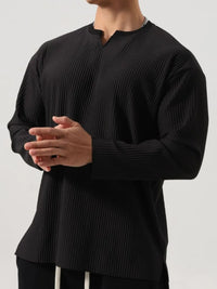 Men's Plus Size Notched Long Sleeve Top
