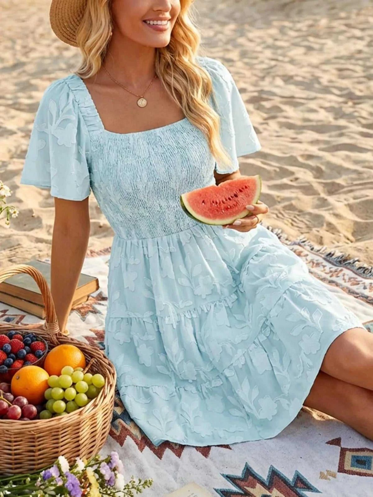 Smocked Square Neck Tiered Mini Dress 100100732221330 56 Affordable Fashion Under $100 Jerry's Apparel 