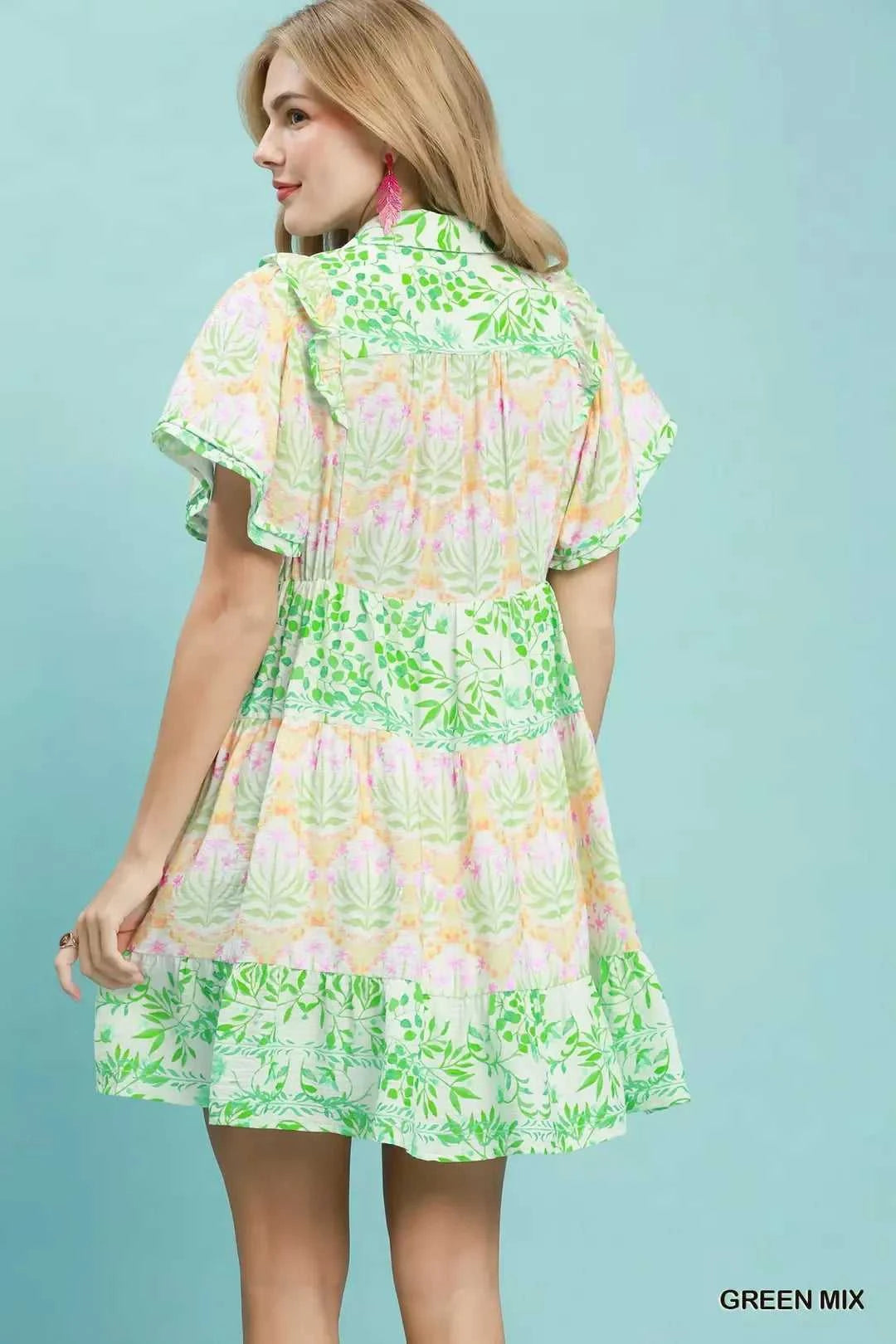 Umgee Mixed Floral Tiered Mini Dress with Flutter Sleeves 100100522441474 66 Affordable Fashion Under $100 Jerry's Apparel 