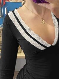 Lace Trim V-Neck Long Sleeve Top 100100804547036 25 Affordable Fashion Under $100 Jerry's Apparel 