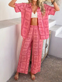 Devine Printed Button Down Shirt and Pants Set 100100774461792 54 Gifts for Her Jerry's Apparel 