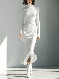 Full Size Slit Turtleneck Ruched Bodycon Mermaid Dress Plus Size 101001810997741 41 Affordable Fashion Under $100 Jerry's Apparel 