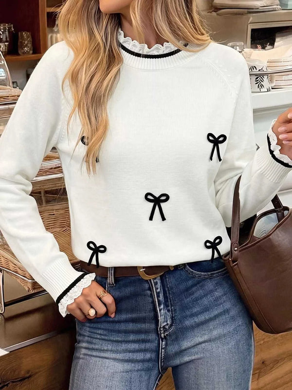 Bow-Embellished Lace Trim Sweater 101002687159925 56 Affordable Fashion Under $100 Jerry's Apparel 