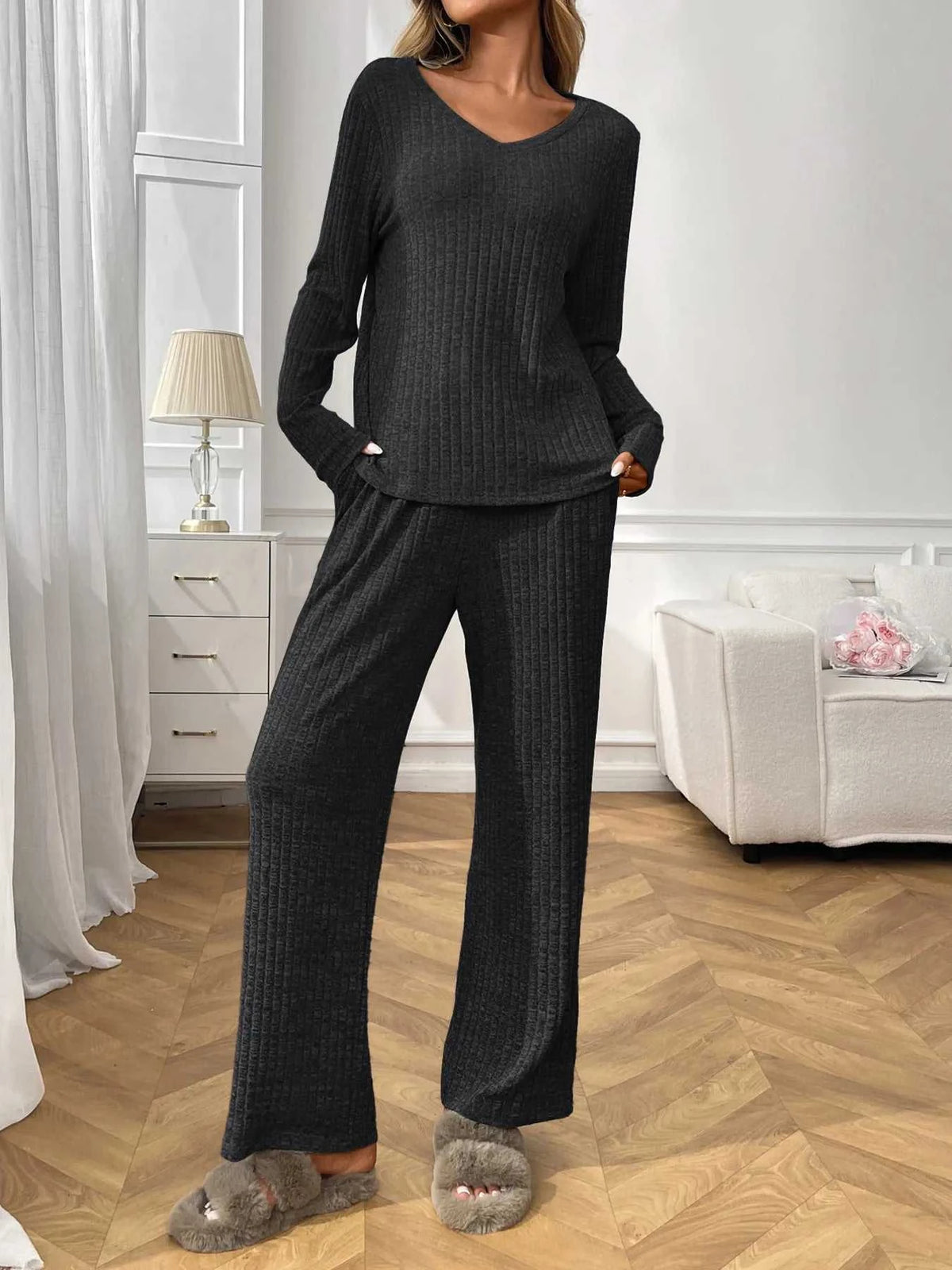 Ribbed Long Sleeve Top and Pants Lounge Set 100100460626810 43 Affordable Fashion Under $100 Jerry's Apparel 