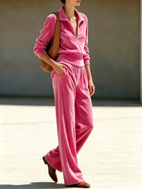 Full Size Quarter-Zip Top and Wide-Leg Pants Set Plus Size 101001639337372 55 Women's Pants Set Gifts for Her Jerry's Apparel 