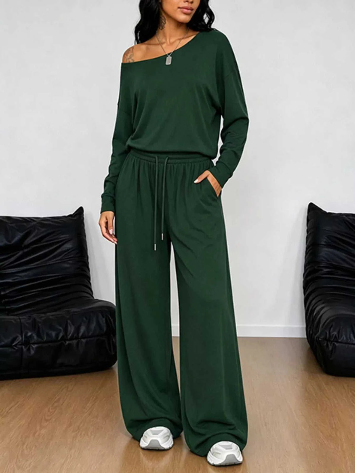 Full Size One-Shoulder Top and Drawstring Pants Set Plus Size 100100885816388 29 Affordable Fashion Under $100 Jerry's Apparel 