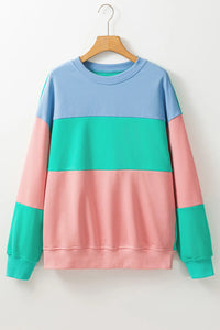 Color Block Round Neck Long Sleeve Sweatshirt