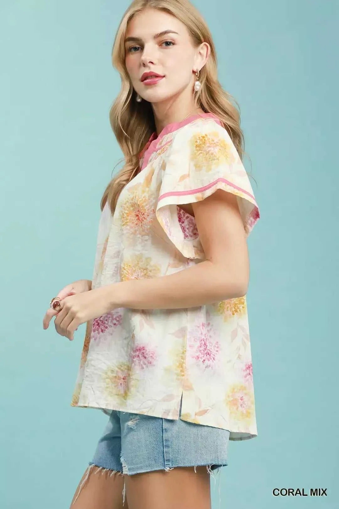Umgee Floral Flutter Sleeve Blouse 100100078731293 47 Affordable Fashion Under $100 Jerry's Apparel 