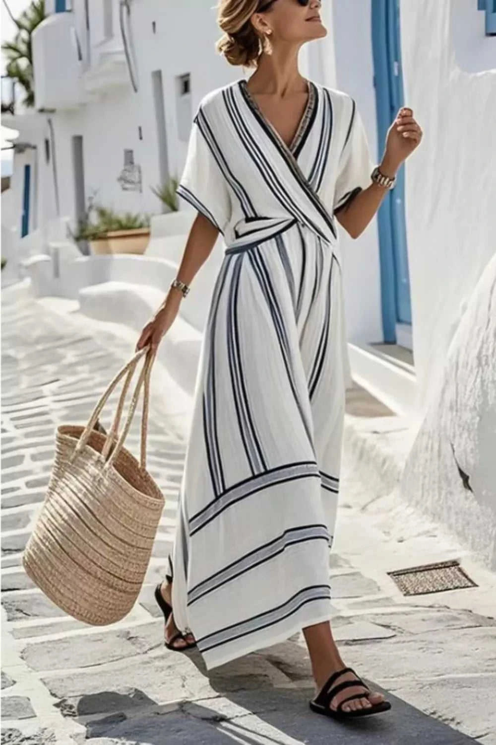 Striped Wrap Half Sleeve Maxi Dress 100100695951017 39 Affordable Fashion Under $100 Jerry's Apparel 