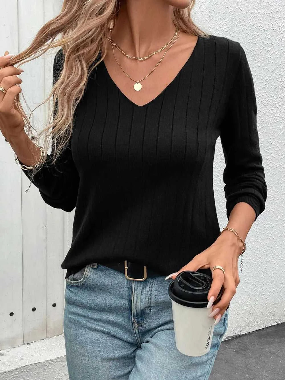 Perfee V-Neck Long Sleeve Knit Top 100100928881031 29 Affordable Fashion Under $100 Jerry's Apparel 