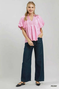 Umgee Smocked Yoke Puff Sleeve Gingham Blouse 100100978611641 53 Affordable Fashion Under $100 Jerry's Apparel 