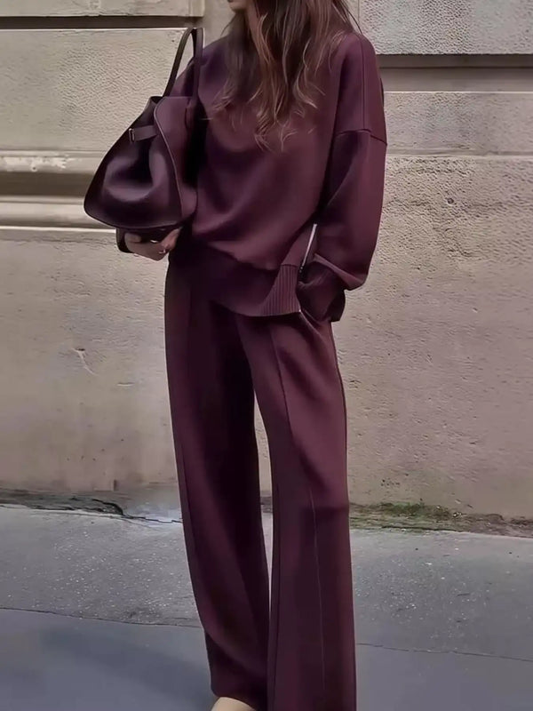 Dropped Shoulder Sweatshirt and Wide-Leg Pants Set 101001428270125 78 Gifts for Her Jerry's Apparel 