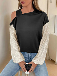 Perfee Sequin Asymmetrical Neck Long Sleeve Sweatshirt 100100251611332 29 Affordable Fashion Under $100 Jerry's Apparel 