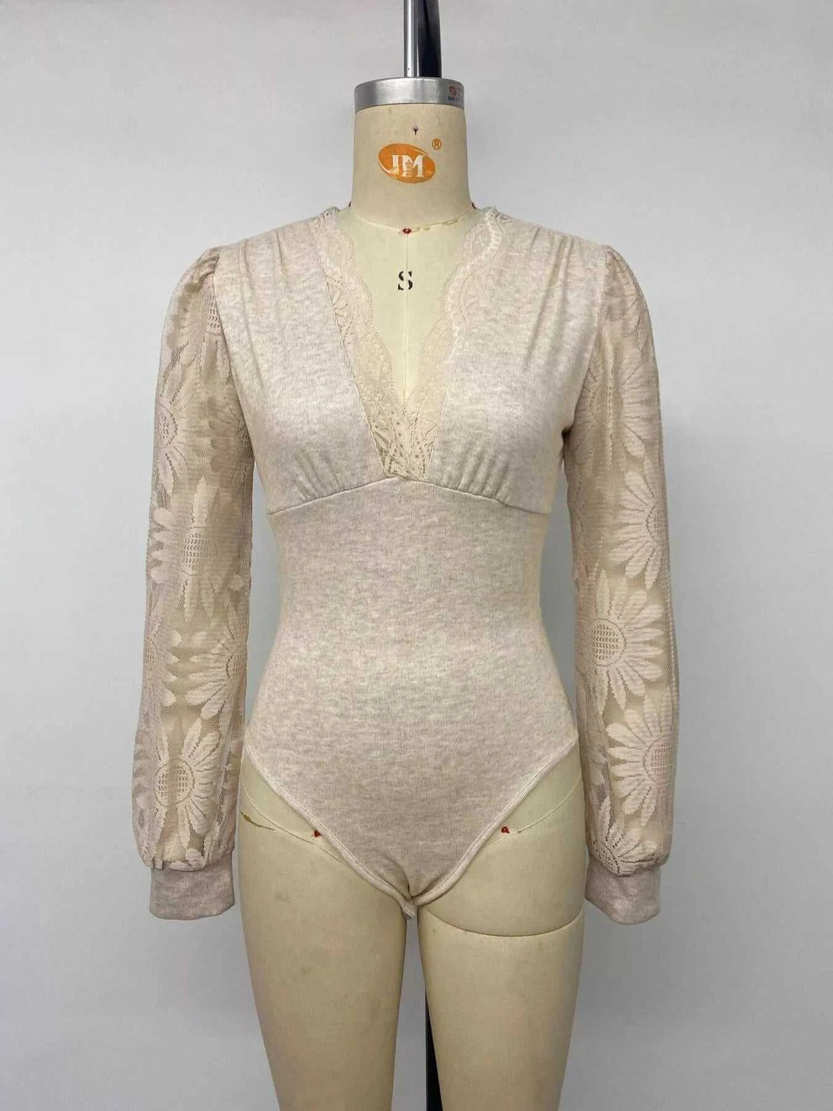 V-Neck Lace Trim Floral Mesh Sleeve Bodysuit 101001744297660 36 Affordable Fashion Under $100 Jerry's Apparel 