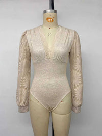 V-Neck Lace Trim Floral Mesh Sleeve Bodysuit 101001744297660 36 Affordable Fashion Under $100 Jerry's Apparel 