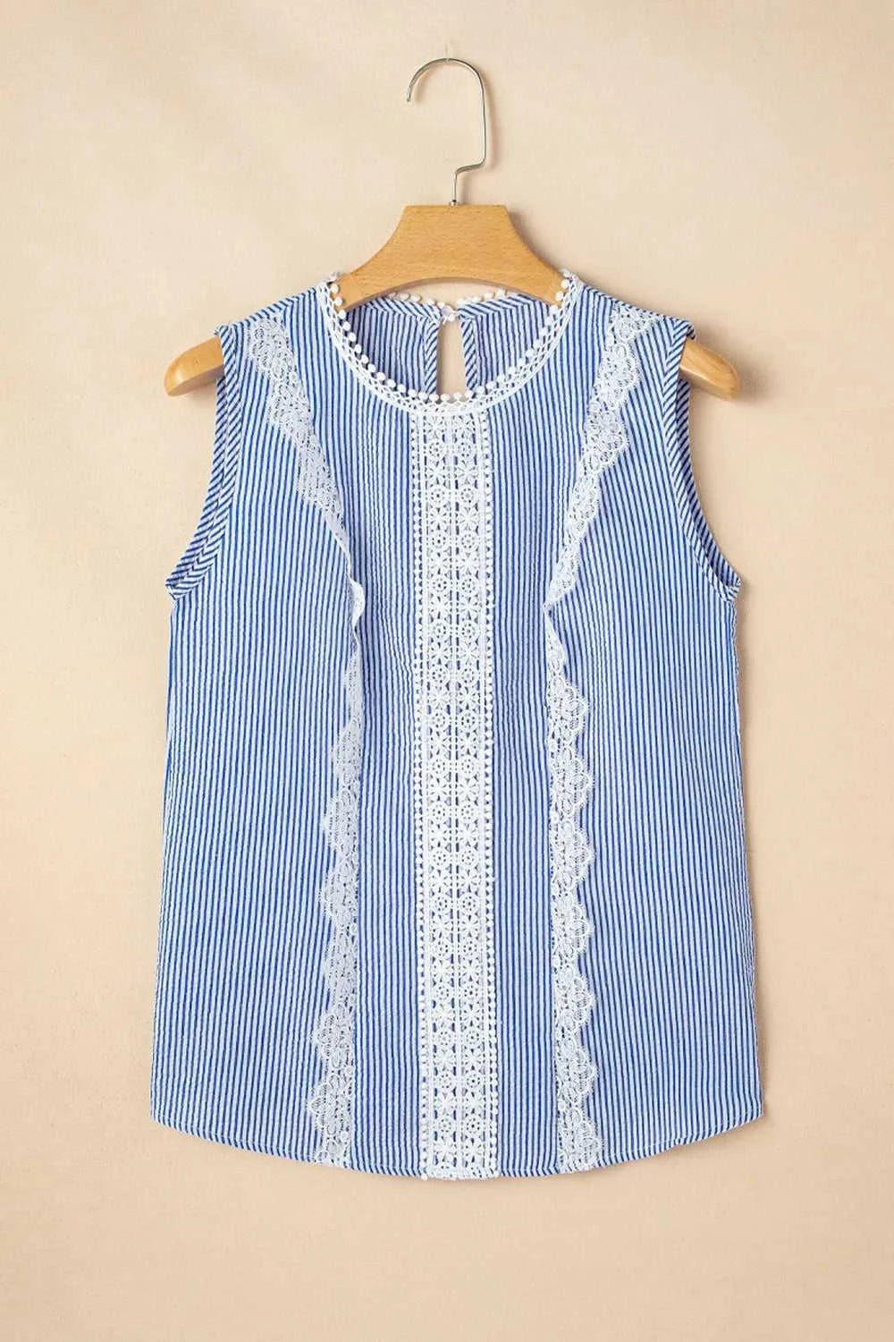 Stripe Lace Patchwork Crew Neck Sleeveless Top 100100306229377 27 Affordable Fashion Under $100 Jerry's Apparel 