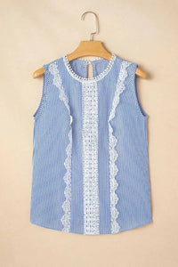 Stripe Lace Patchwork Crew Neck Sleeveless Top 100100306229377 27 Affordable Fashion Under $100 Jerry's Apparel 
