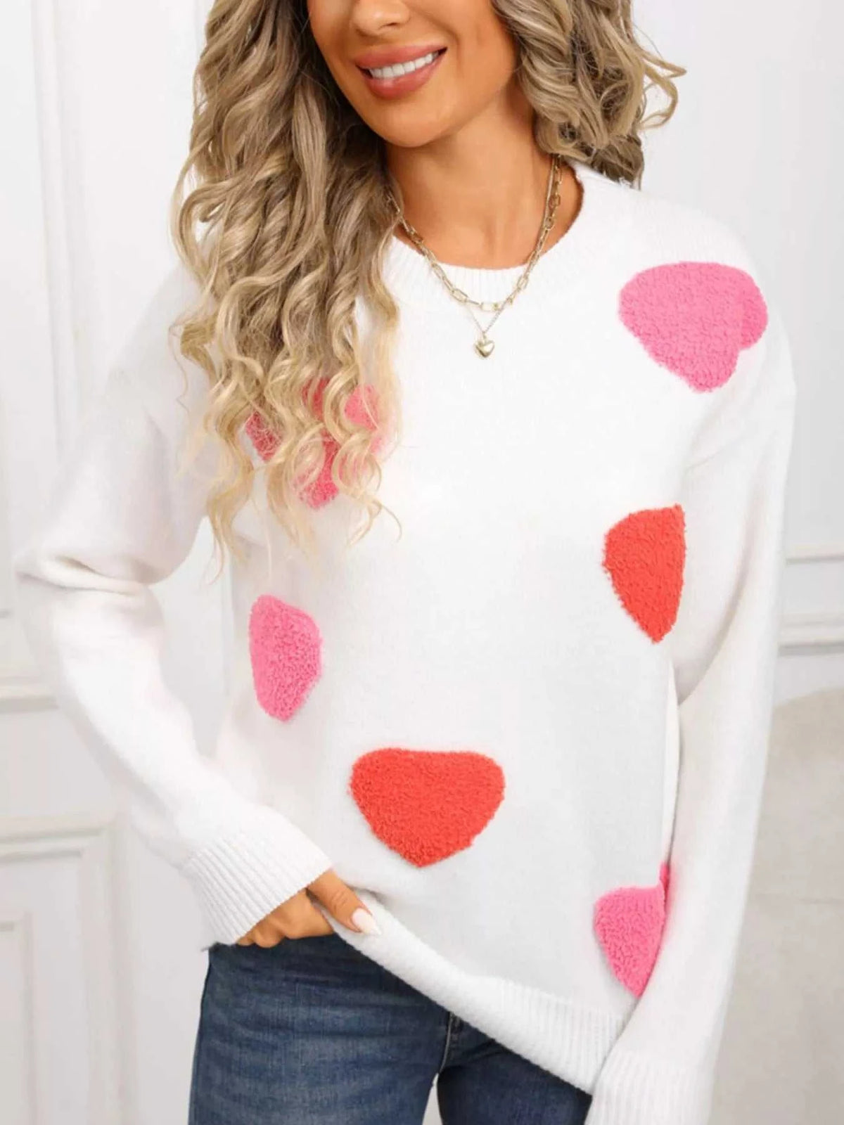 Valentine's Day Heart Pattern Long Sleeve Sweater 100100068468920 49 Affordable Fashion Under $100 Jerry's Apparel 