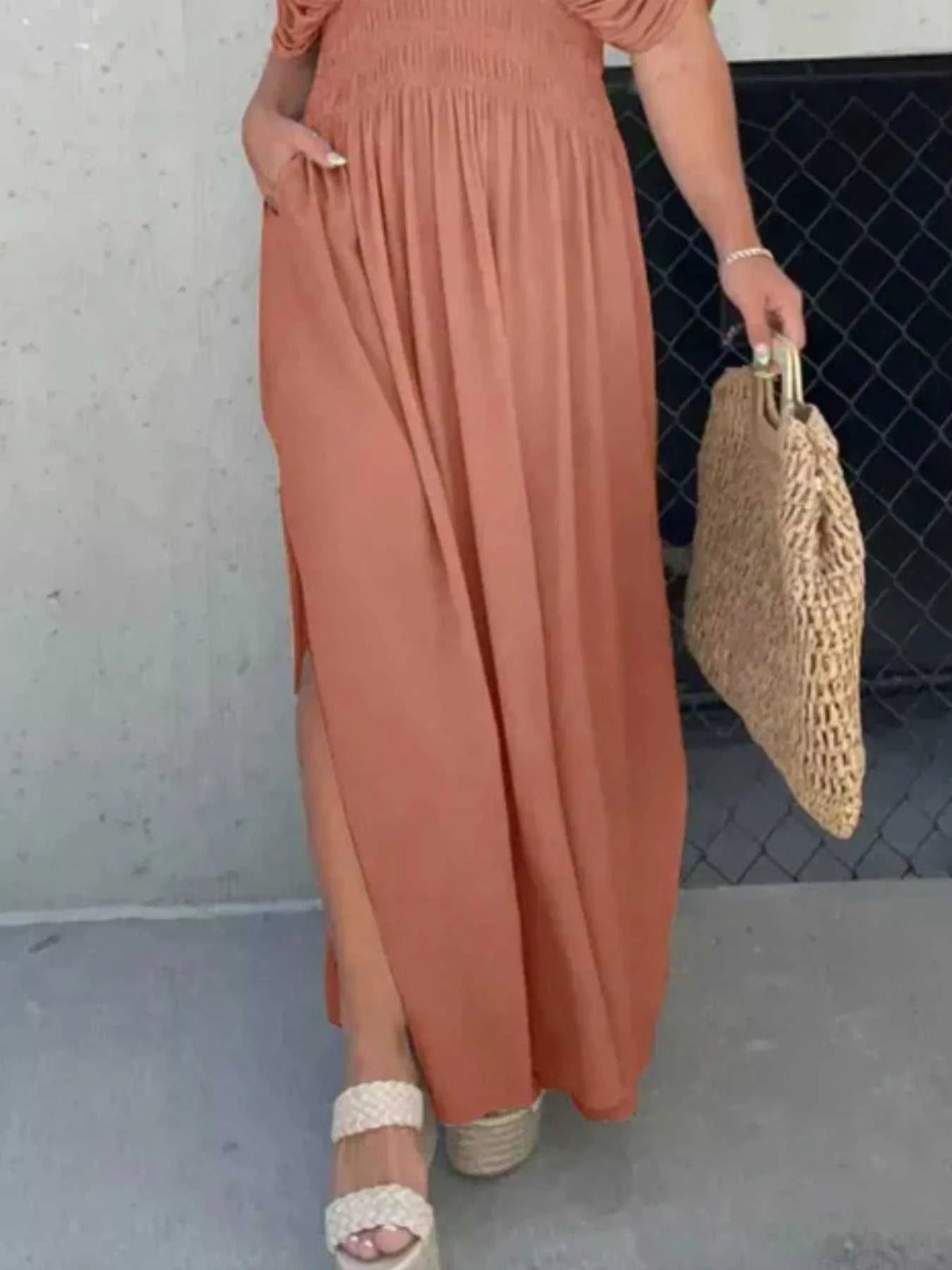 Full Size Slit V-Neck Smocked Waist Maxi Dress Plus Size 100100000480005 59 Gifts for Her Jerry's Apparel 