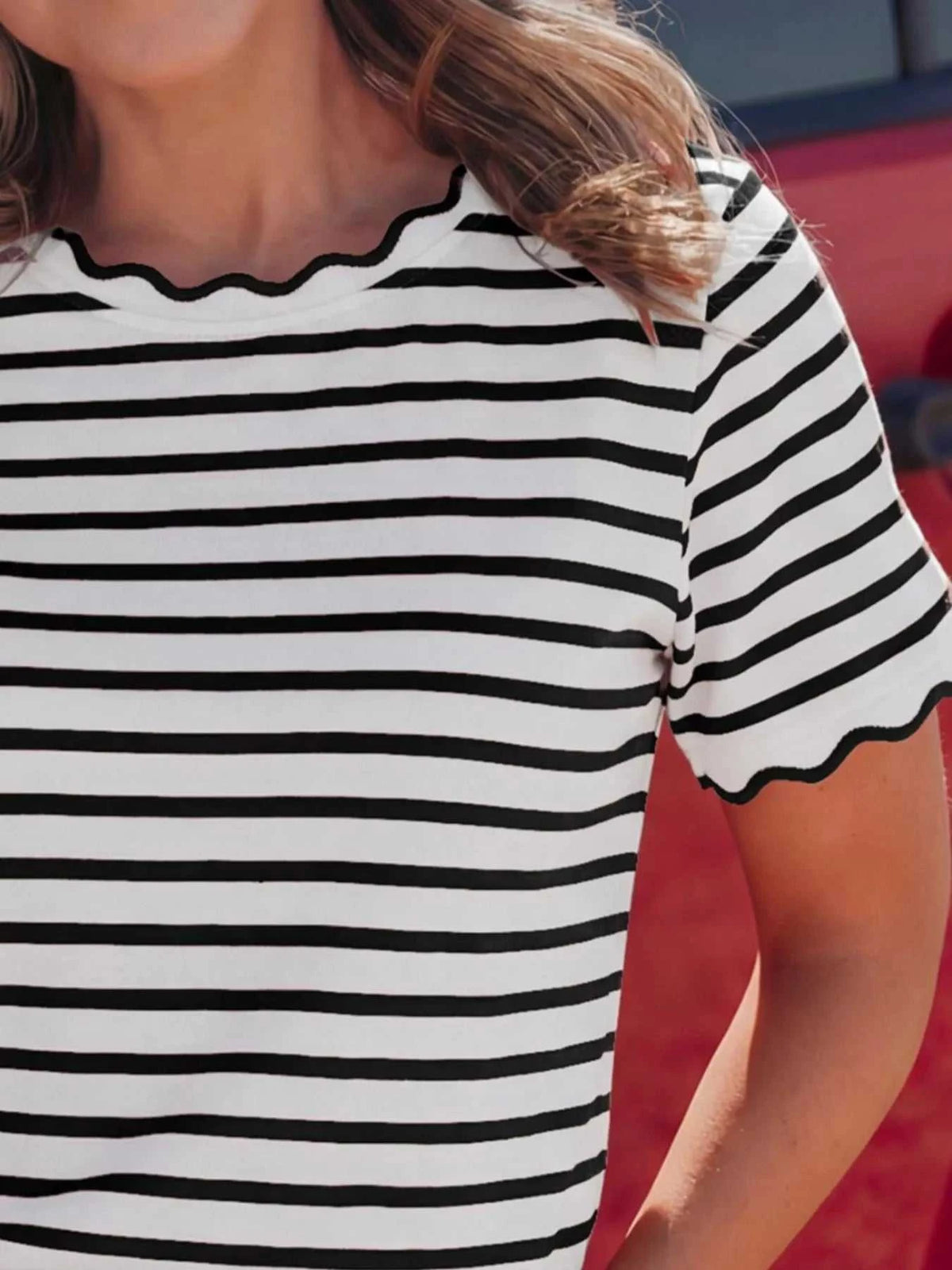 Striped Scallop-Trimmed Round Neck T-Shirt 100100886691619 28 Affordable Fashion Under $100 Jerry's Apparel 