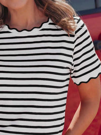 Striped Scallop-Trimmed Round Neck T-Shirt 100100886691619 28 Affordable Fashion Under $100 Jerry's Apparel 