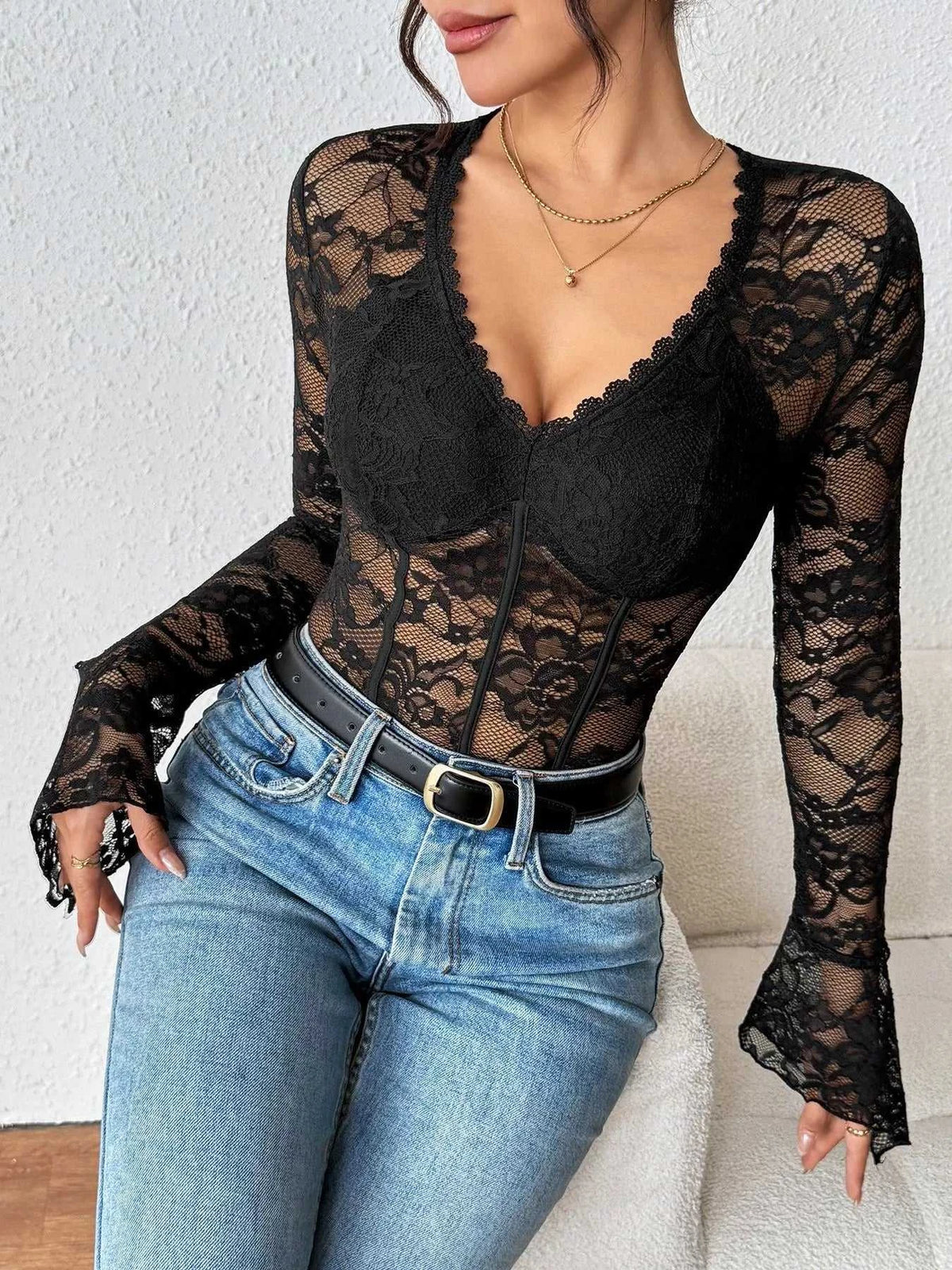 Lace Long Sleeve Bodysuit 100100914739977 34 Affordable Fashion Under $100 Jerry's Apparel 